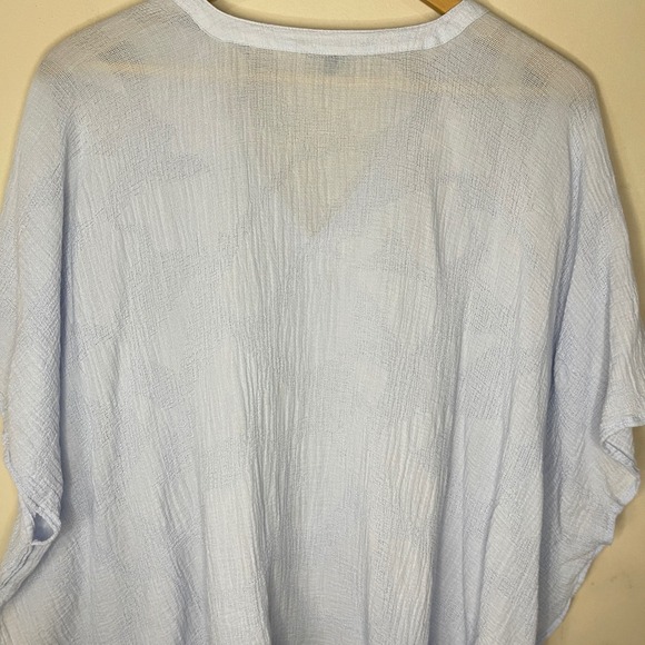 BANANA REPUBLIC Light Blue Gauzy Cotton Poncho Style Tasseled Top - Picture 6 of 8